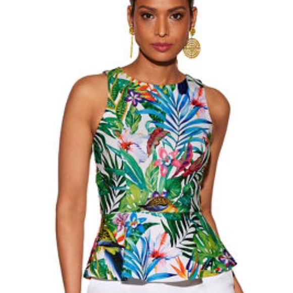 Boston Proper Tops - Boston Proper Tropical Print Peplum Top